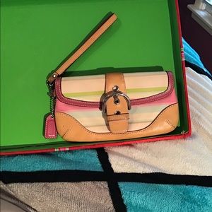 Lg Coach Multicolor Stripe Canvas Leather Wristlet